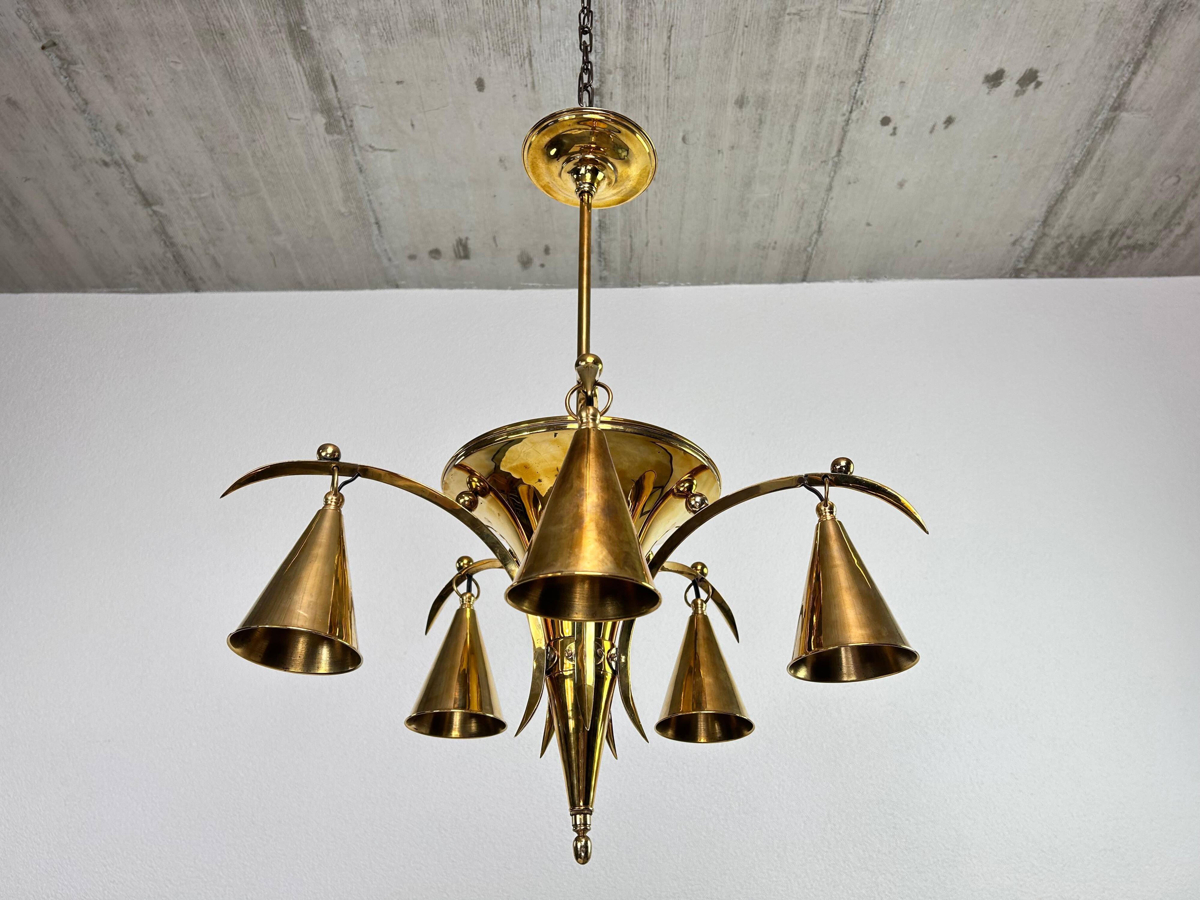 Lustre en laiton de la sécession viennoise par Dagobert Peche
