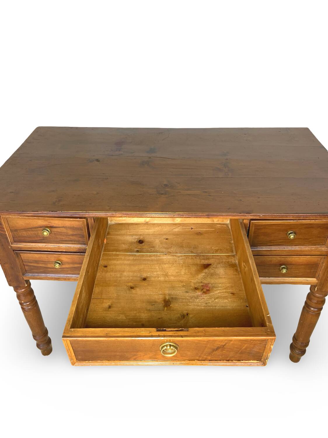 Italian pine wood centre writing desk from the 1960s, a reproduction o