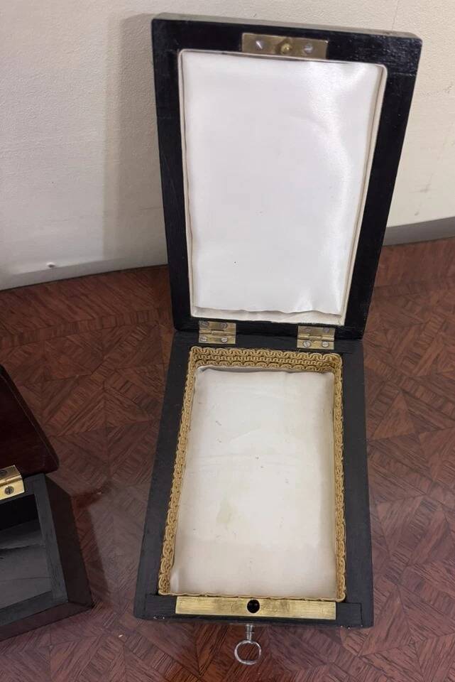 Two blackened wooden boxes decorated with Boulle marquetry – 19th century