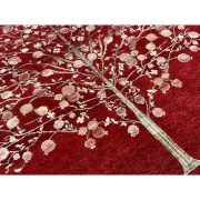 Hand-Knotted Red Area Rug with Botanical Tree Design for Living Room
