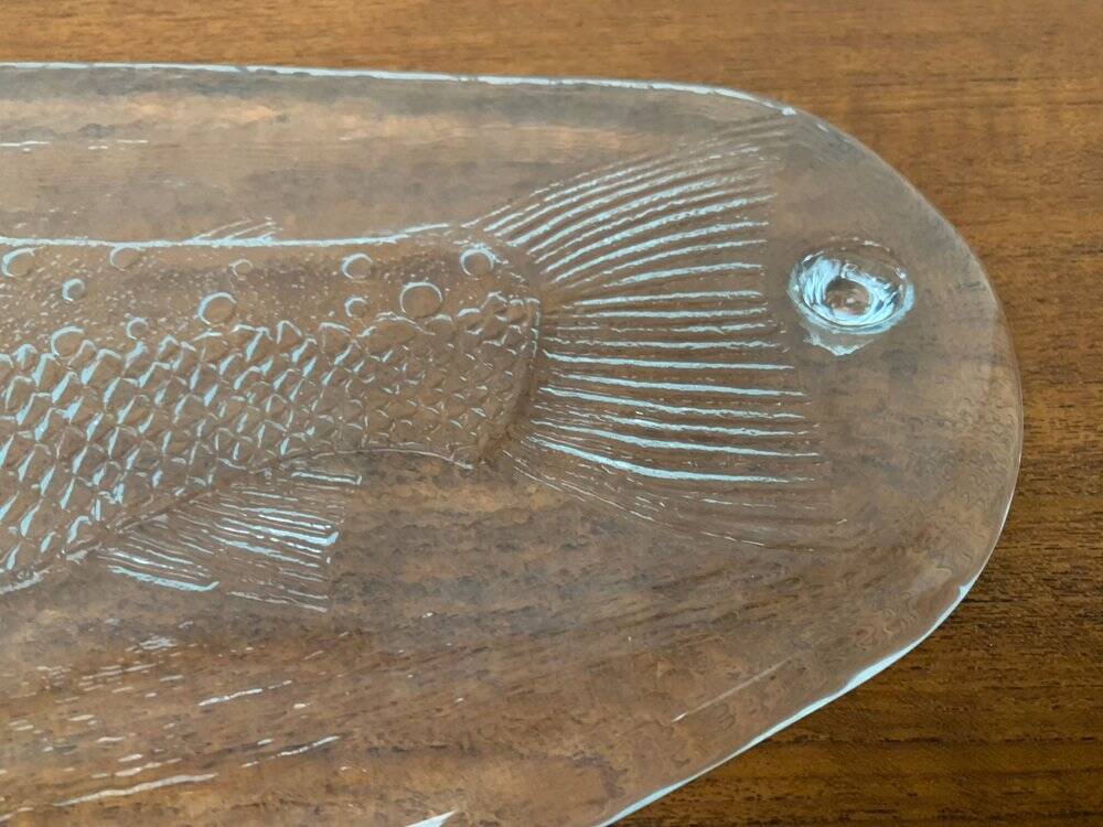 Large Vintage Glass Plate in the Shape of a Swedish Fish by Pukeberg Glass
