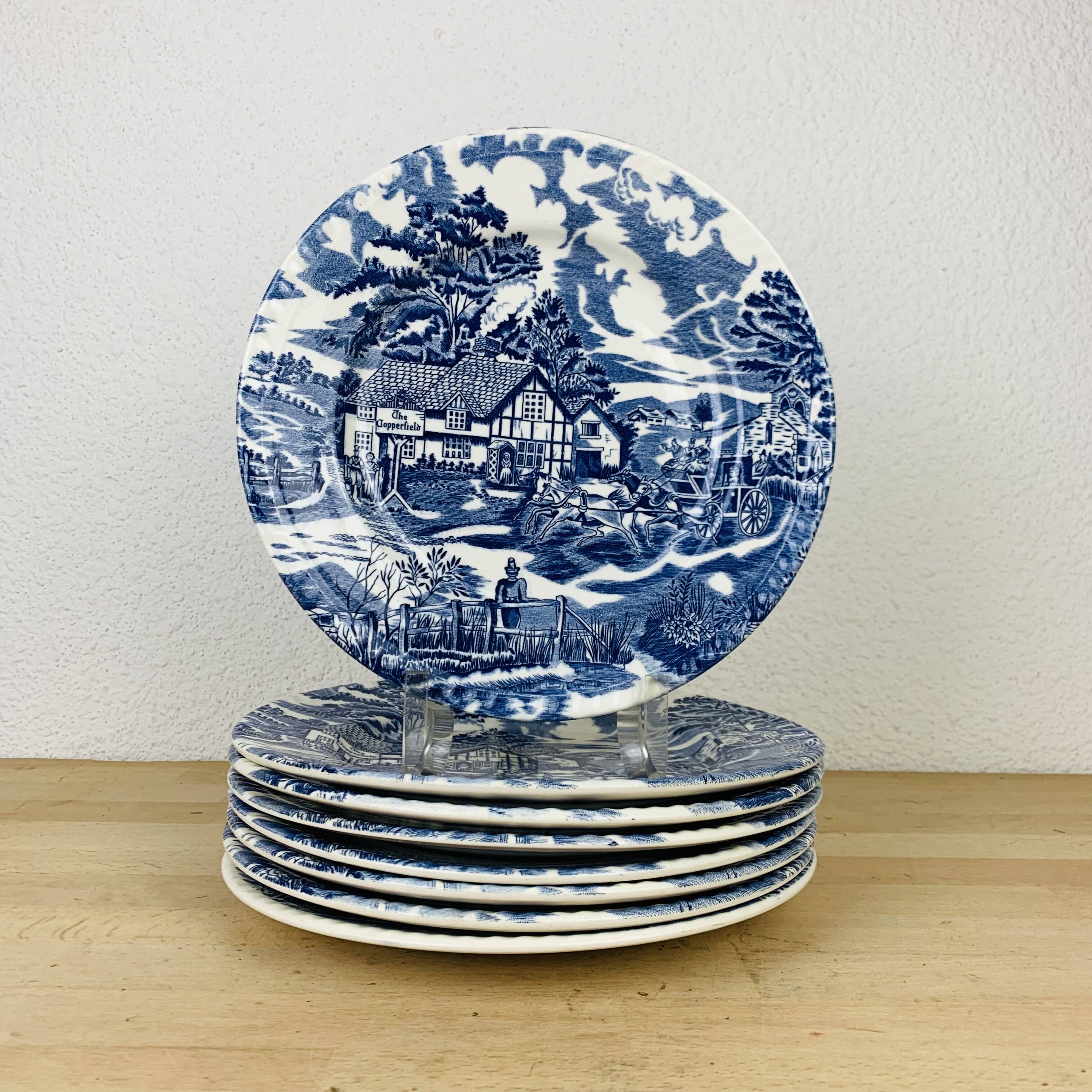 8 English ironstone blue ironstone plates