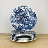8 English ironstone blue ironstone plates