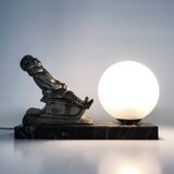 Lamp, Art Deco sled base night light in spelter on marble base