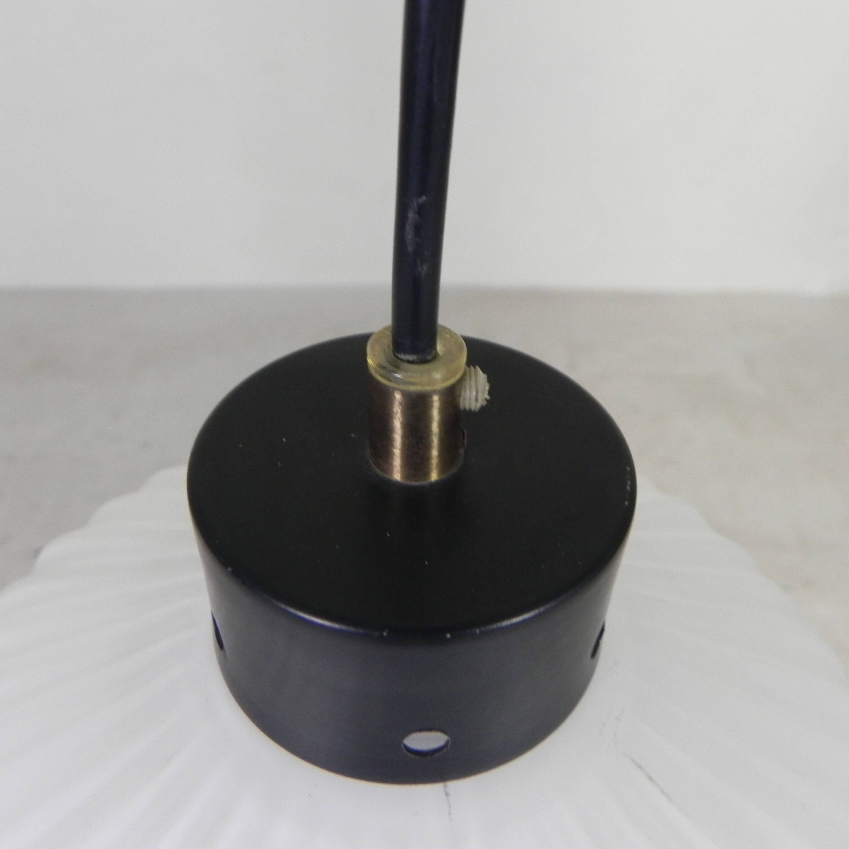 Vintage pendant lamp with white ribbed glass ball, 1960s