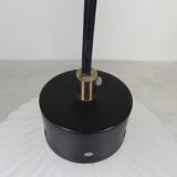 Vintage pendant lamp with white ribbed glass ball, 1960s