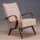 Restored bentwood armchairs by Jaroslav Šmídek, pair, Czechoslovakia, new beige patterned upholstery, 61 × 82 × 81 cm