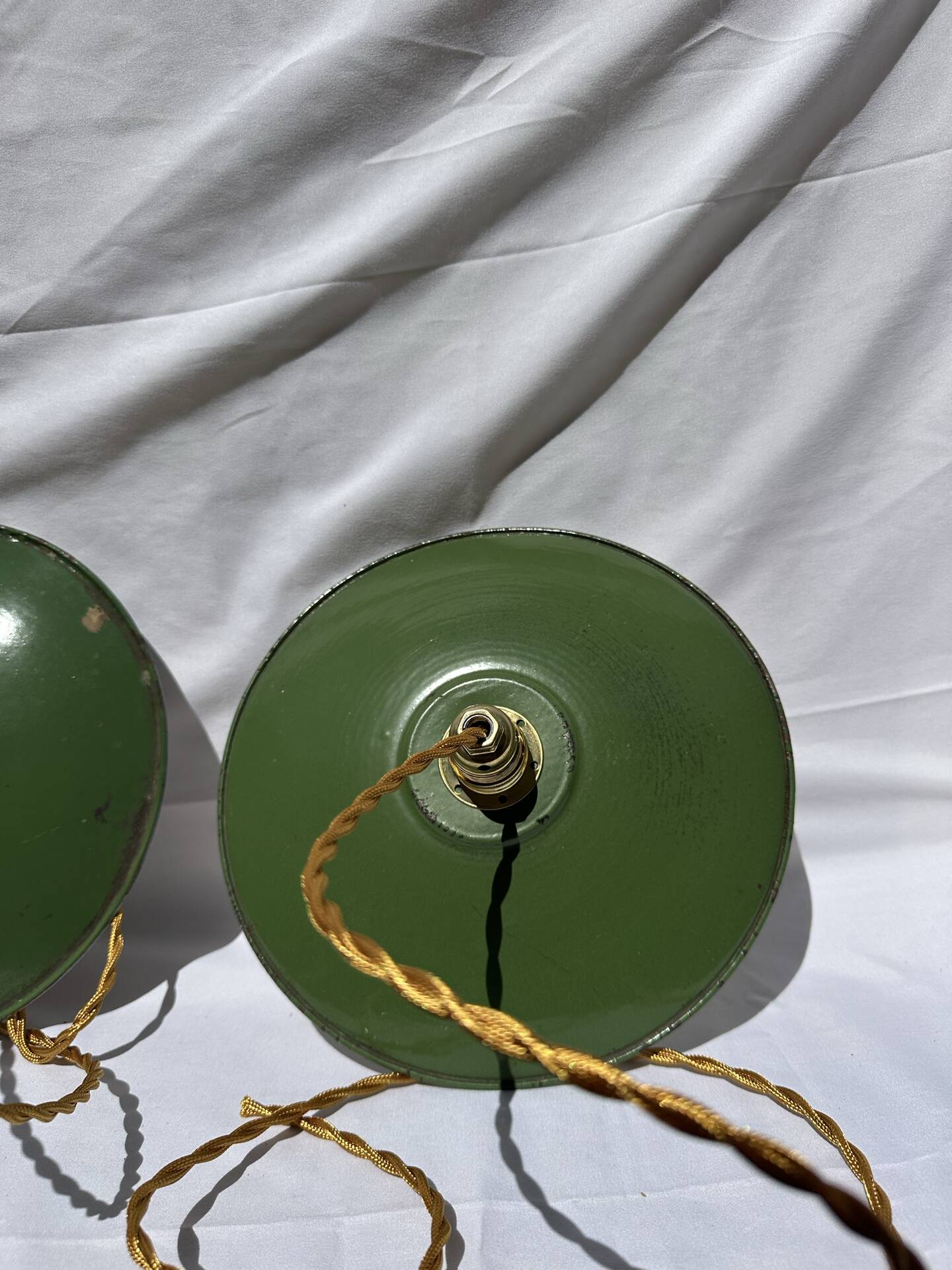 Vintage suspension pair in enamelled sheet metal retro factory style