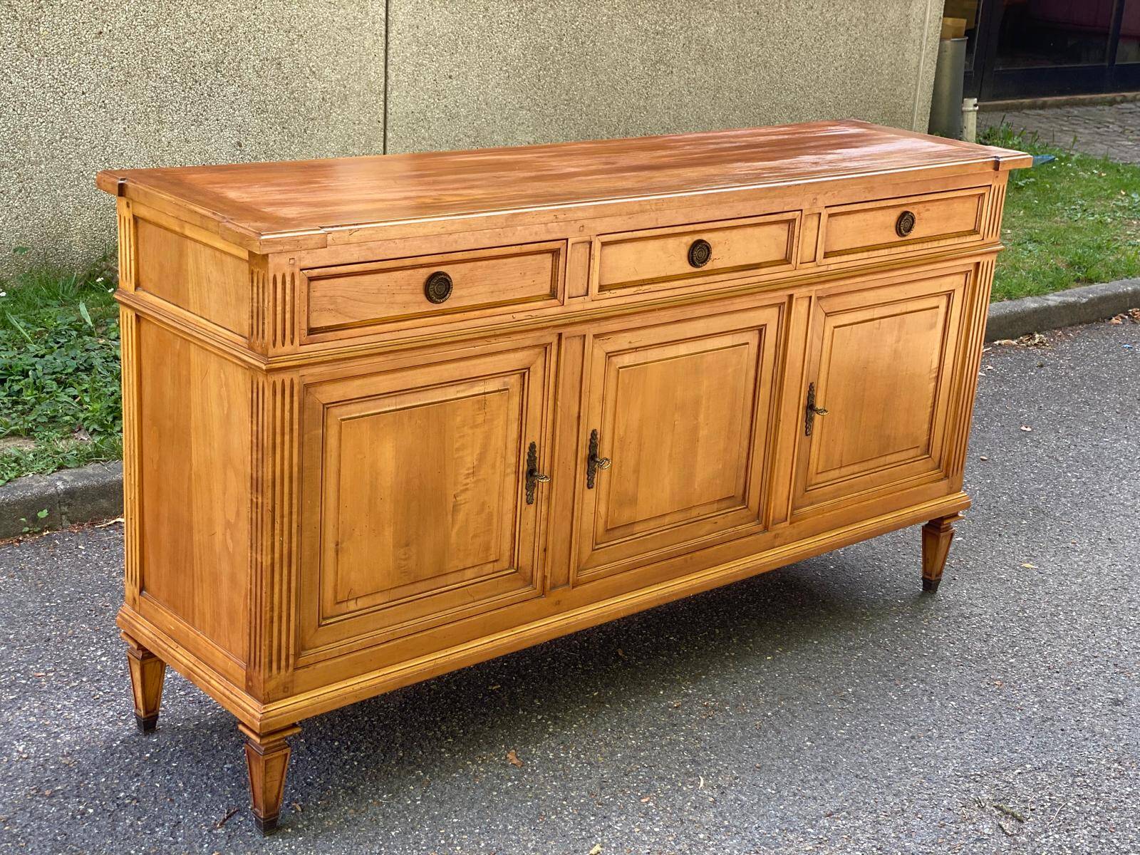 Louis XVI solid oak sideboard with 3 doors and 3 drawers, 175 cm