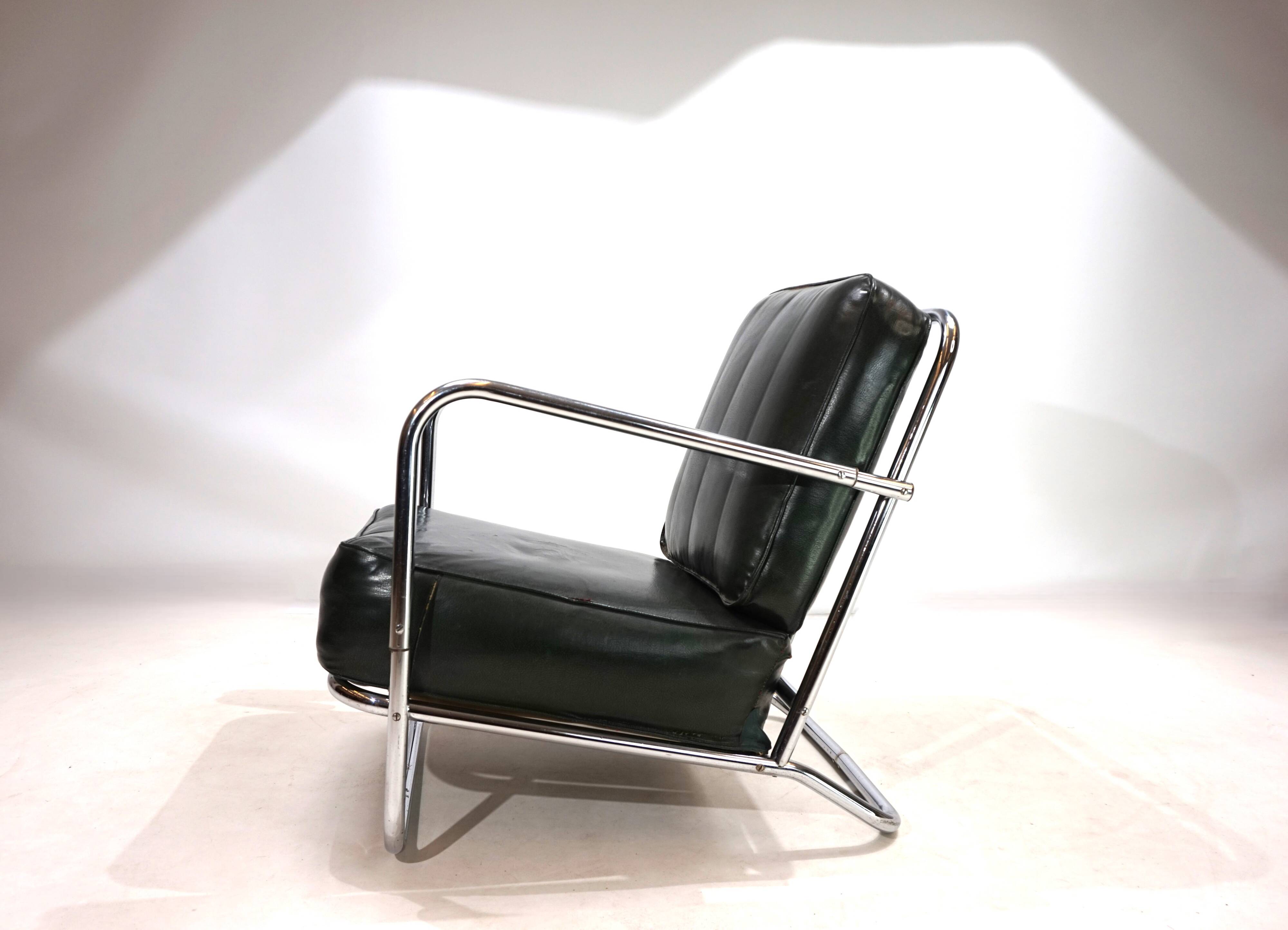 Fauteuil Art Déco en tube d'acier dans le goût de Gilbert Rhode Troy Sunshade, 1930