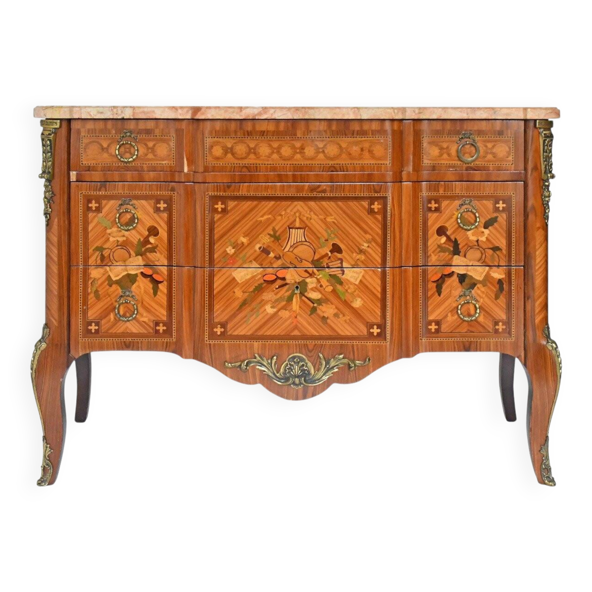Transitional style commode in marquetry