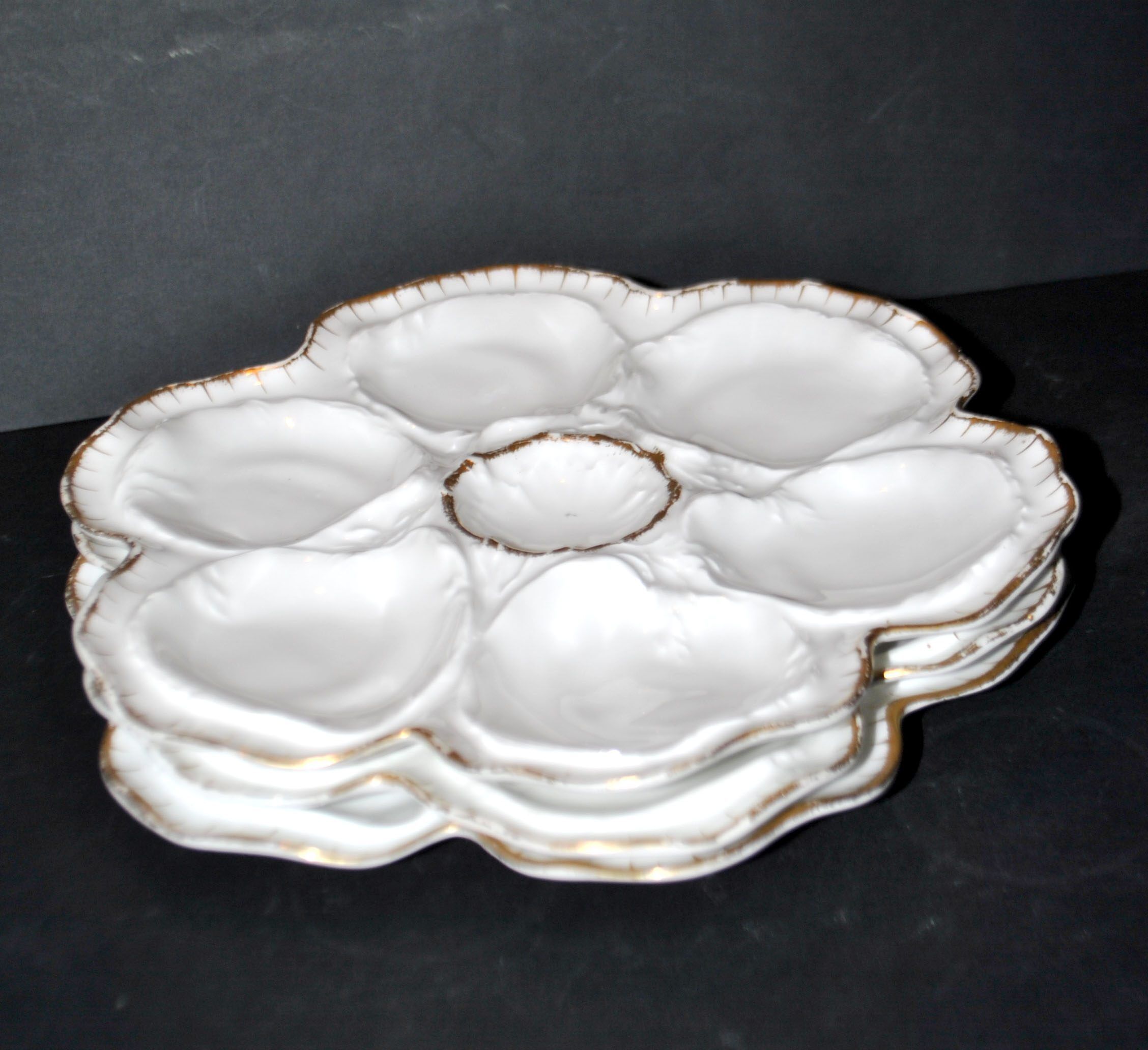 3 Limoges porcelain oyster plates