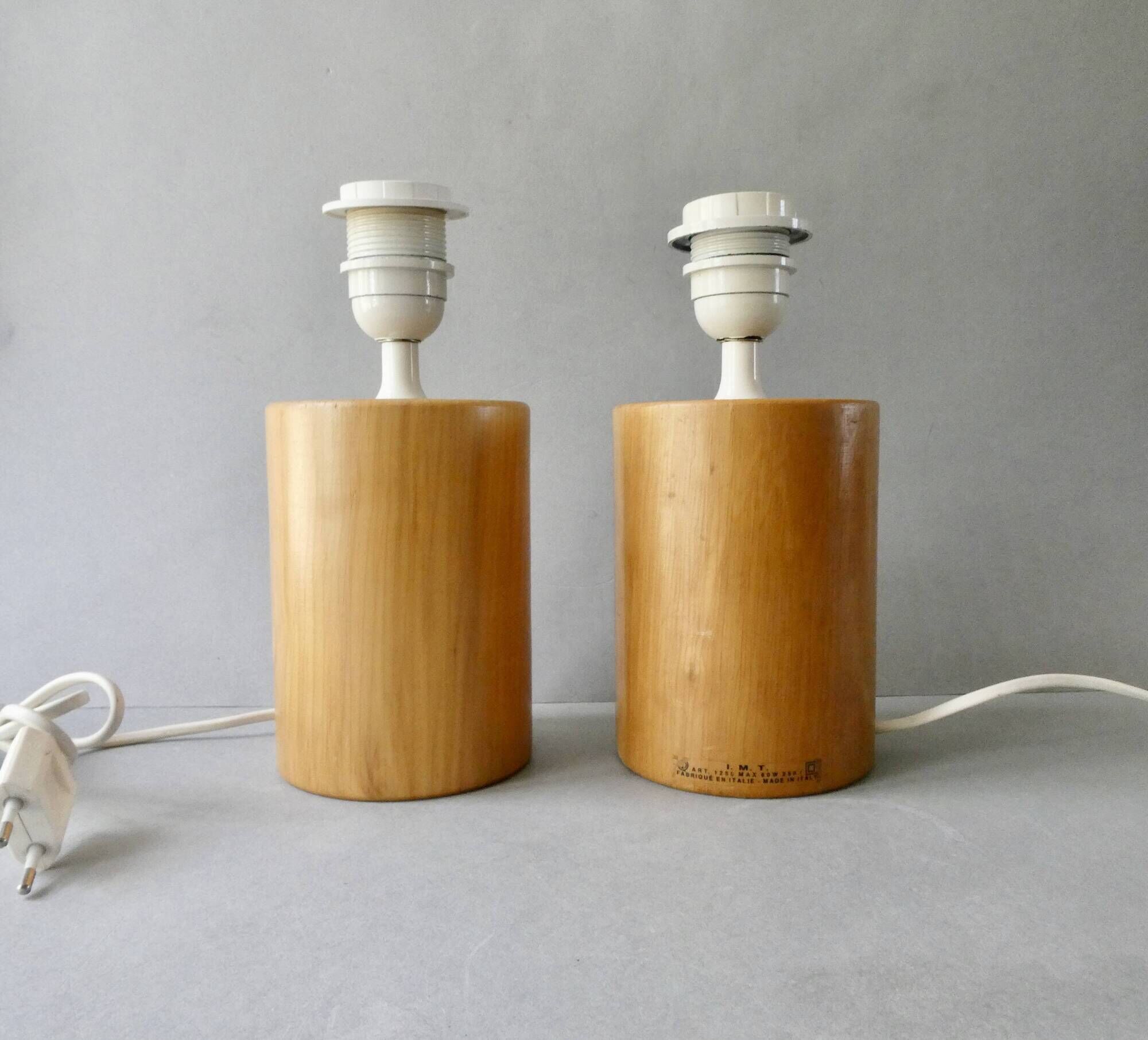 Pair of solid wood lamp bases IMT Italy for Habitat, around 1980.