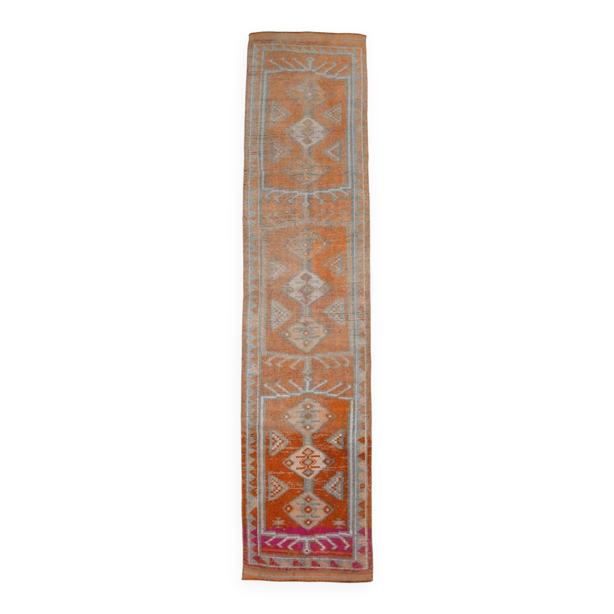 Orange & Green Turkish Runner Rug, 84x368Cm