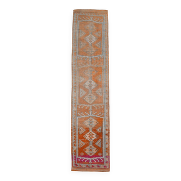 Orange & Green Turkish Runner Rug, 84x368Cm