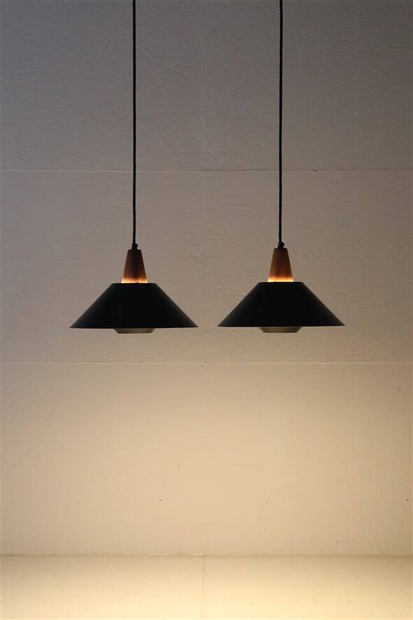 Set of 2 black mid-century pendant lamps by Elfi / 1960s / 1970s / Danish modern design
