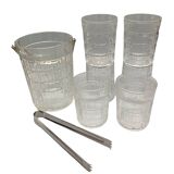 Whisky service 6 glasses, matching ice bucket and tongs, vintage 1970/80