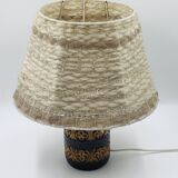 Vintage ceramic lamp with relief and wool shade.