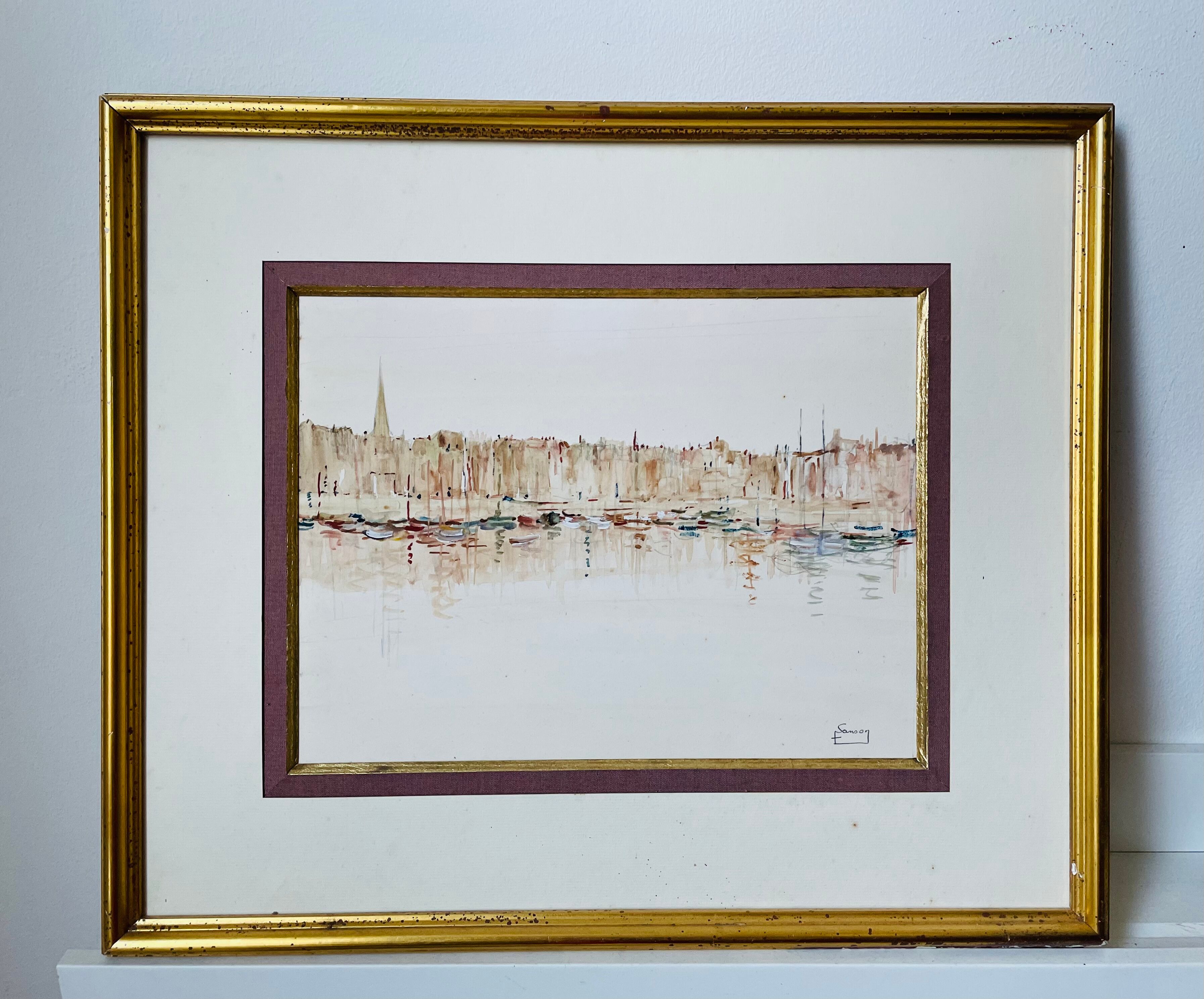 Watercolor painting honfleur brittany