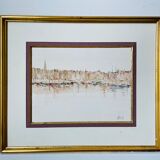 Watercolor painting honfleur brittany