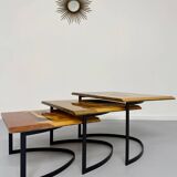 Table basse gigogne marqueterie géométrique design italien vintage