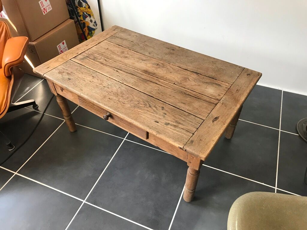 Rustic farm coffee table turned feet with 1 1930 drawer