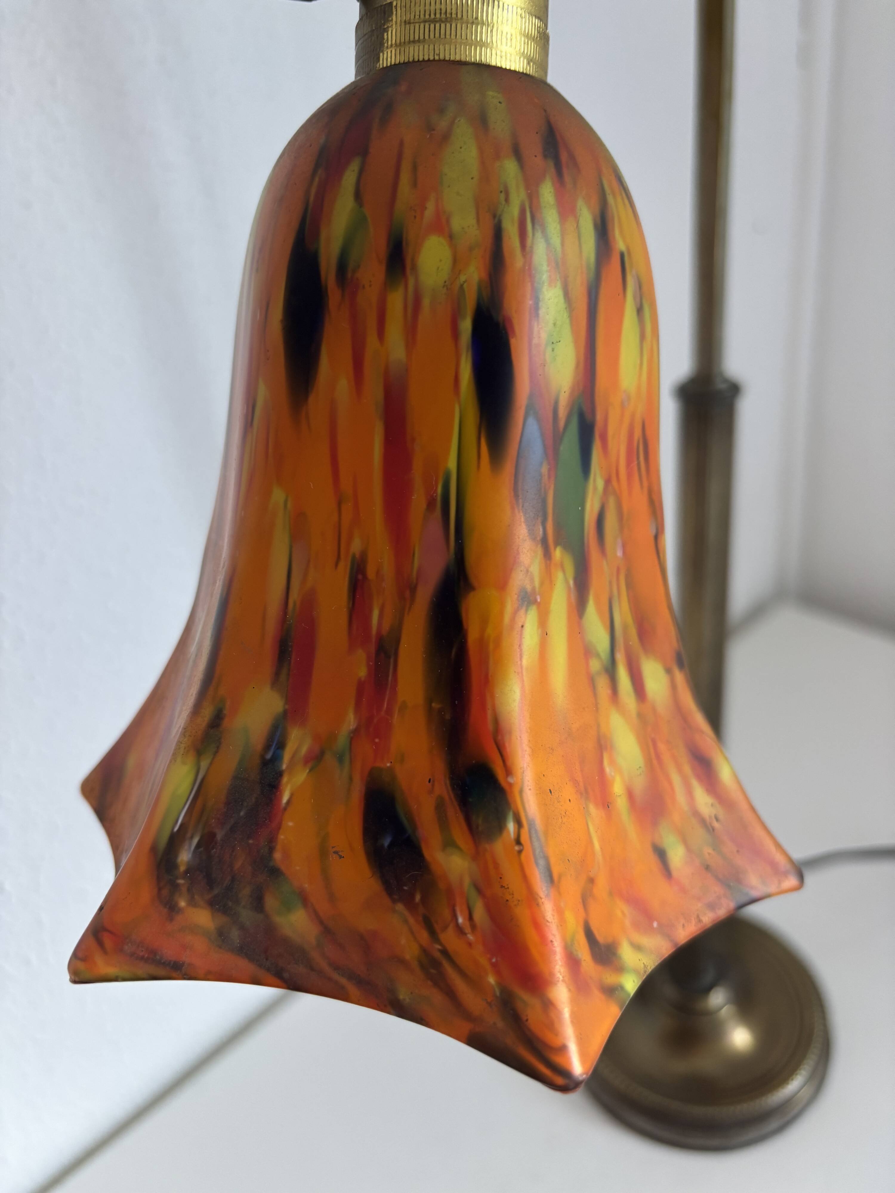 Vintage 1900 Clichy glass paste lamp, brass workshop desk - 60 cm