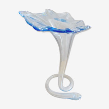 Blue blown glass flower vase, art nouveau