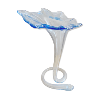 Vase fleur en verre soufflé  bleu, Art nouveau