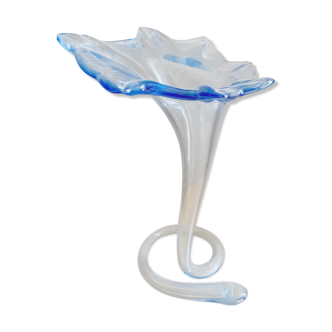 Blue blown glass flower vase, art nouveau