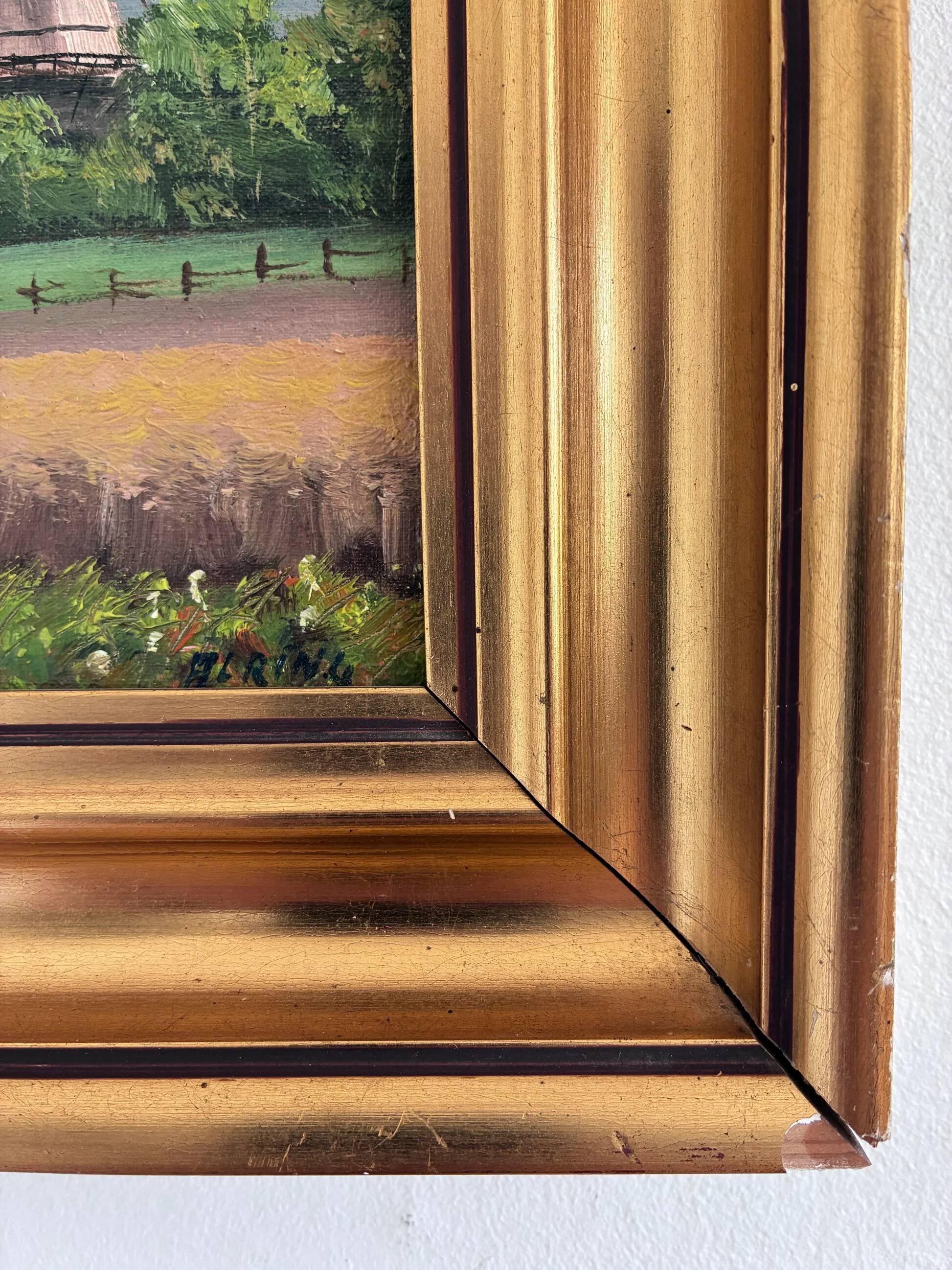 Vintage original cottage landscape oil painting