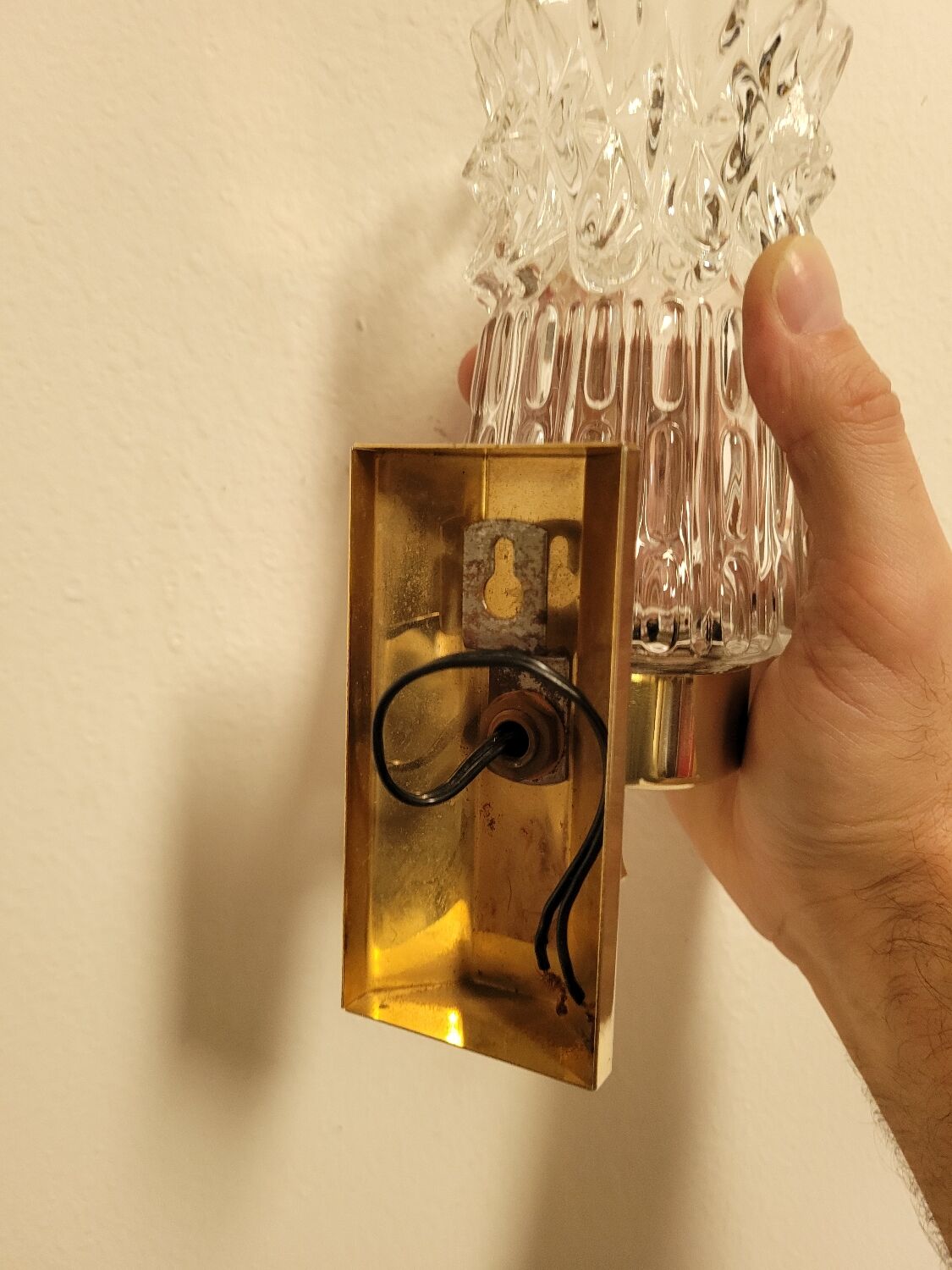 Pair of vintage brass and glass wall lights from the 1960s