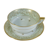 Green and gilded LIMOGES porcelain cup and cup lunch