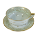 Green and gilded LIMOGES porcelain cup and cup lunch