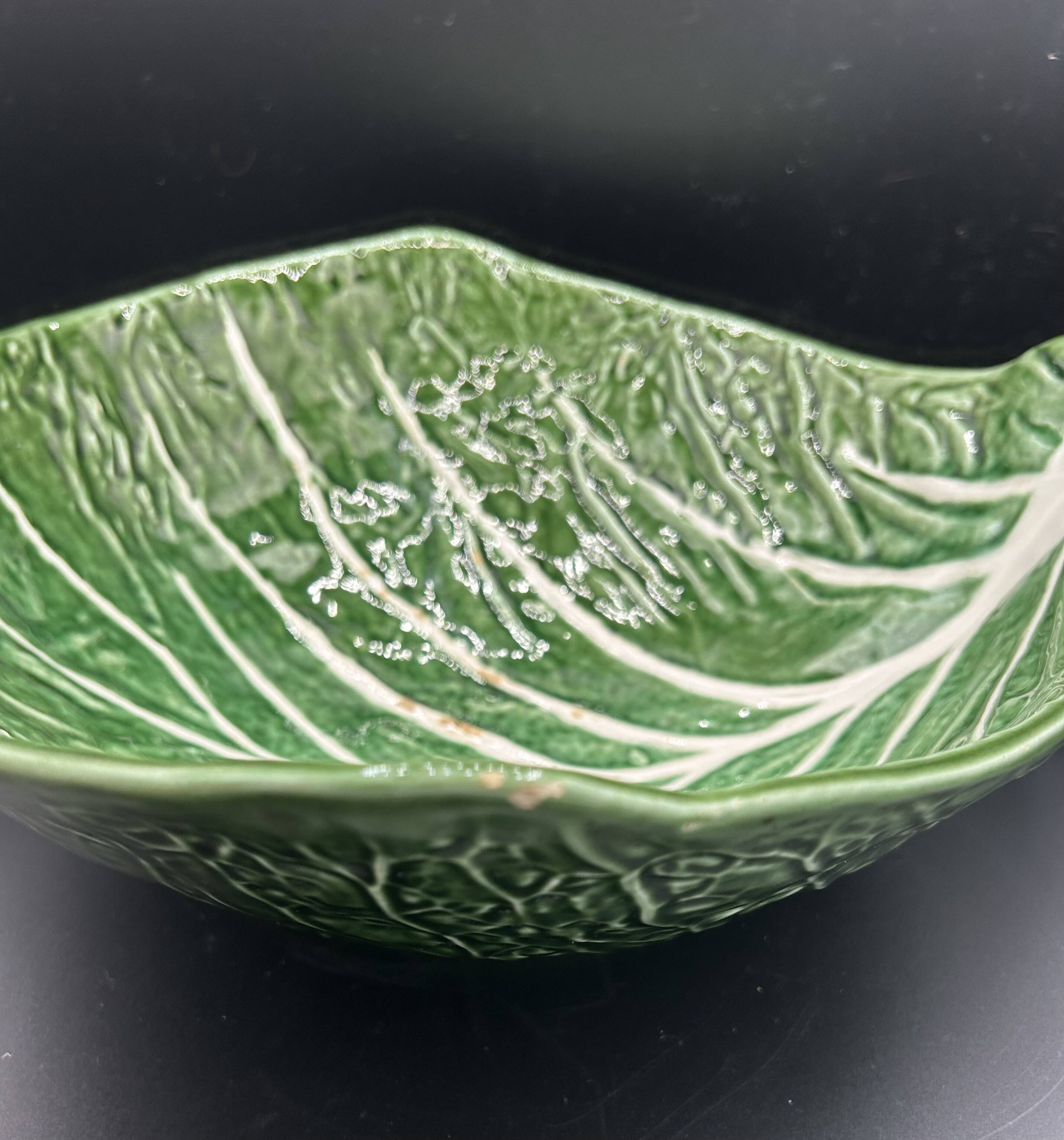 Large Salad Bowl Barbotine Cabbage Leaf - Portugal Vintage P.777A