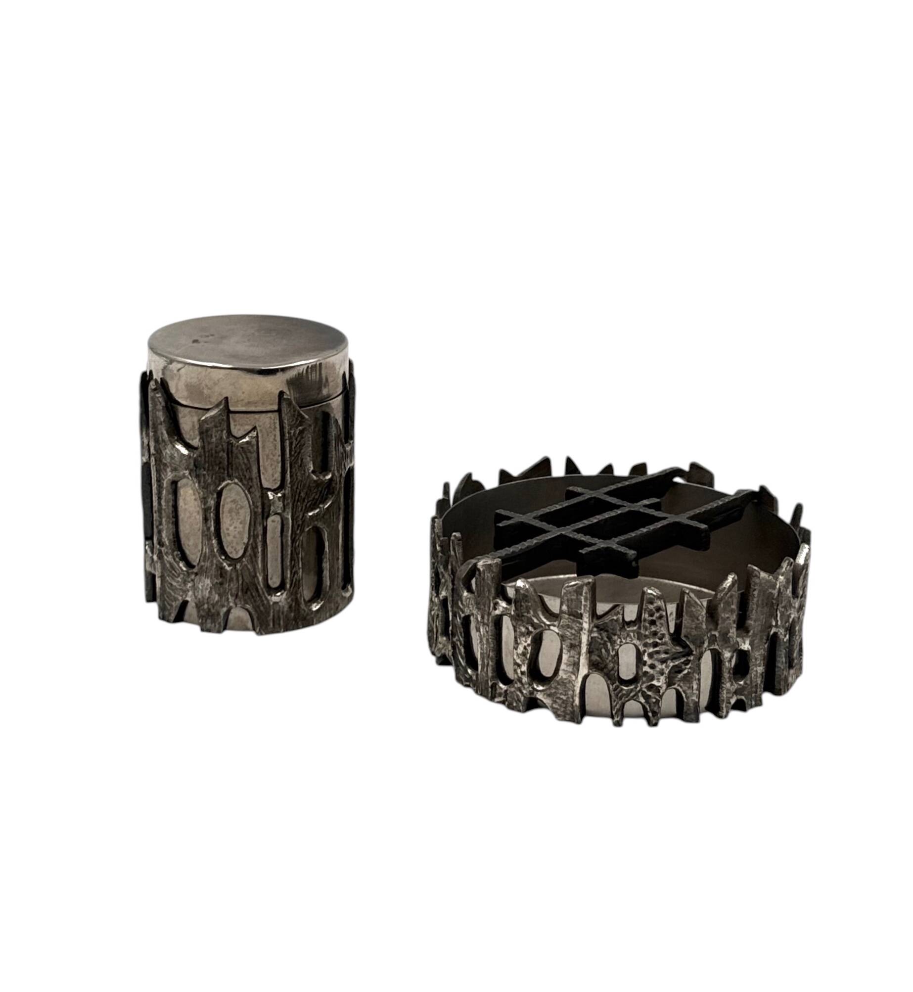 Brutalist top smoking set, ashtray and cigars box, Morbelli Italy 1970