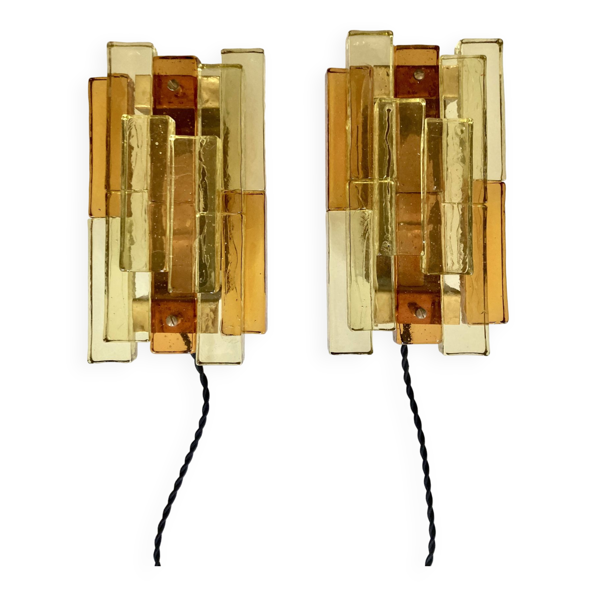 Pair of pressed glass sconces by Svend Aage Holm Sorensen (Denmark 1960)