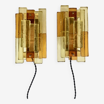 Pair of pressed glass sconces by Svend Aage Holm Sorensen (Denmark 1960)