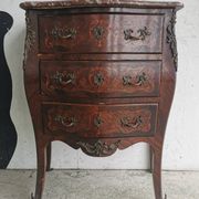 Commode galbee debut xxe marquetee bois de rose plateau marbre