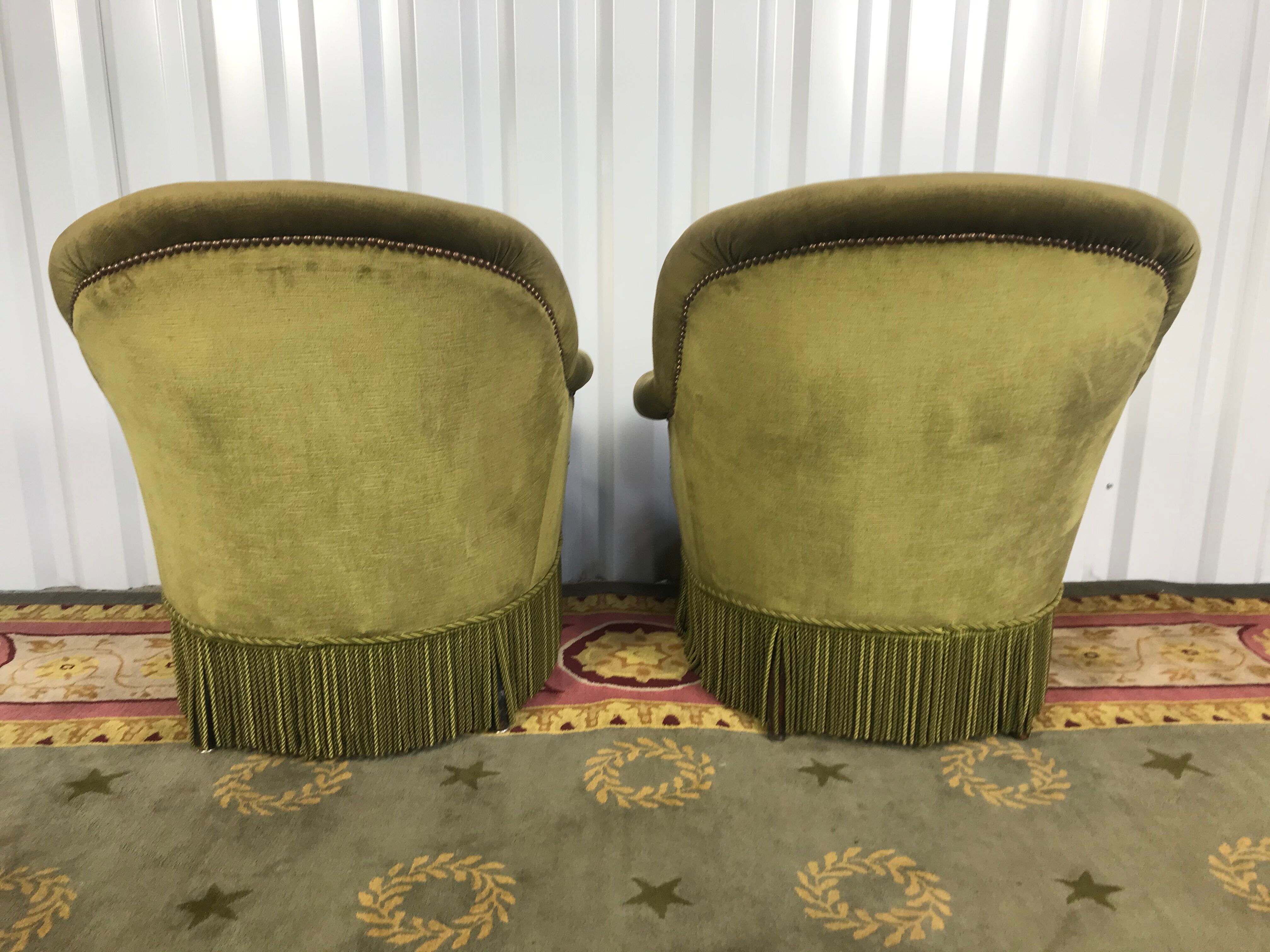 Paire de fauteuils crapaud velours Kaki