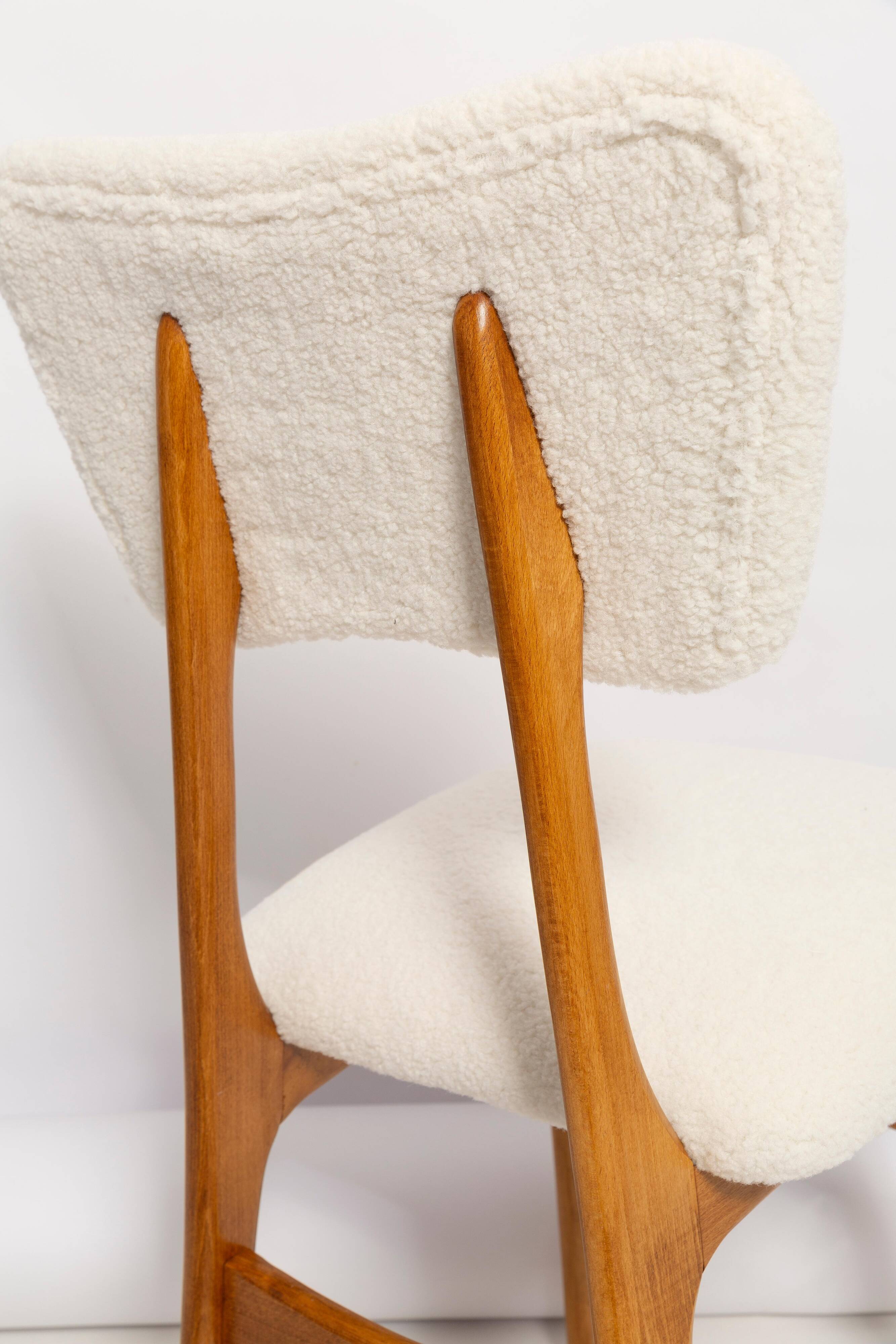 Chaise de salle à manger "Butterfly" style milieu du siècle, bouclé crème clair, Pologne, 1960s