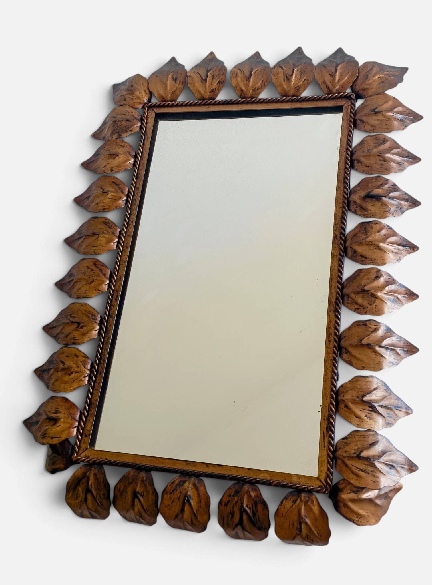 Spanish Mid-Century Wrought Iron Mirror with Foliage Frame, Circa 1950s