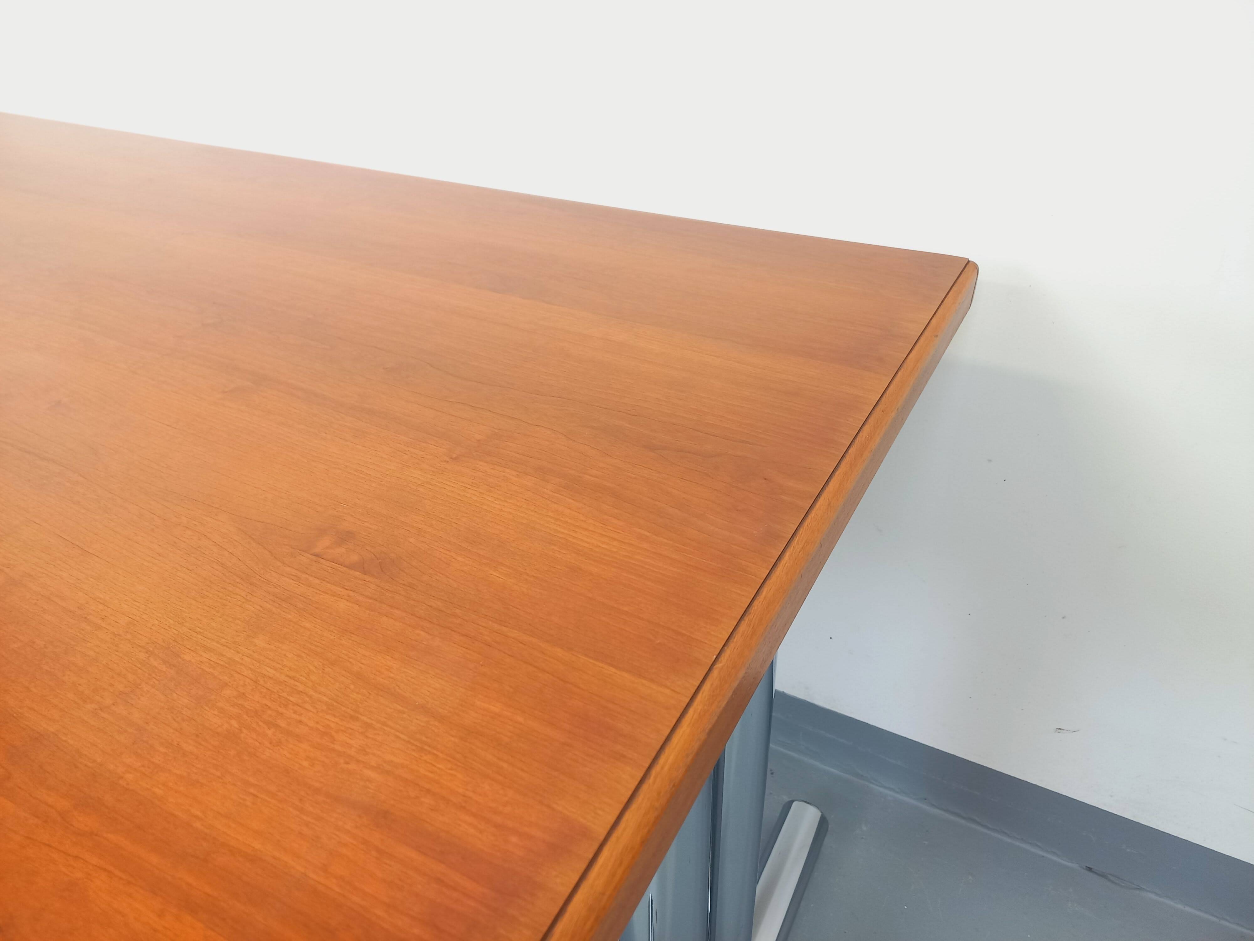 Vintage walnut and chrome metal desk from the 1970s.