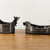 Duo of terracotta ramekins "hen" signed