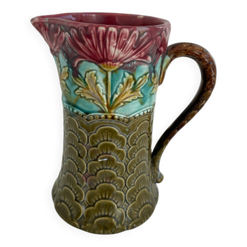 Slip pitcher, Orchies, jug, majolica, earthenware, floral decoration