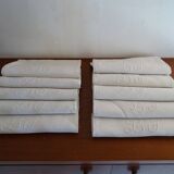 10 old embroidered napkins with L.J monogrammed damask cotton