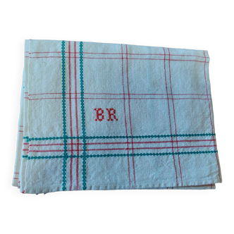 Old monogram checkered tea towel BR 51 x 65 cm