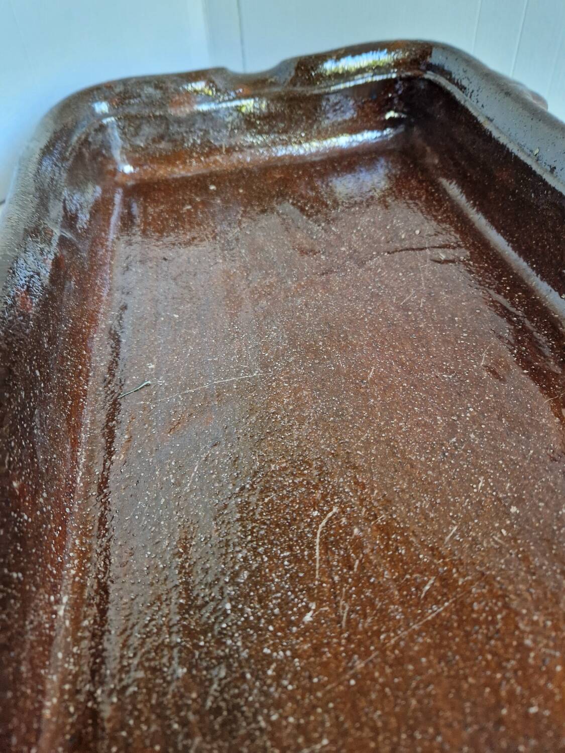 Ancien Plat À Jus Lechefrite 19e Terre Cuite Vernissée Art Populaire