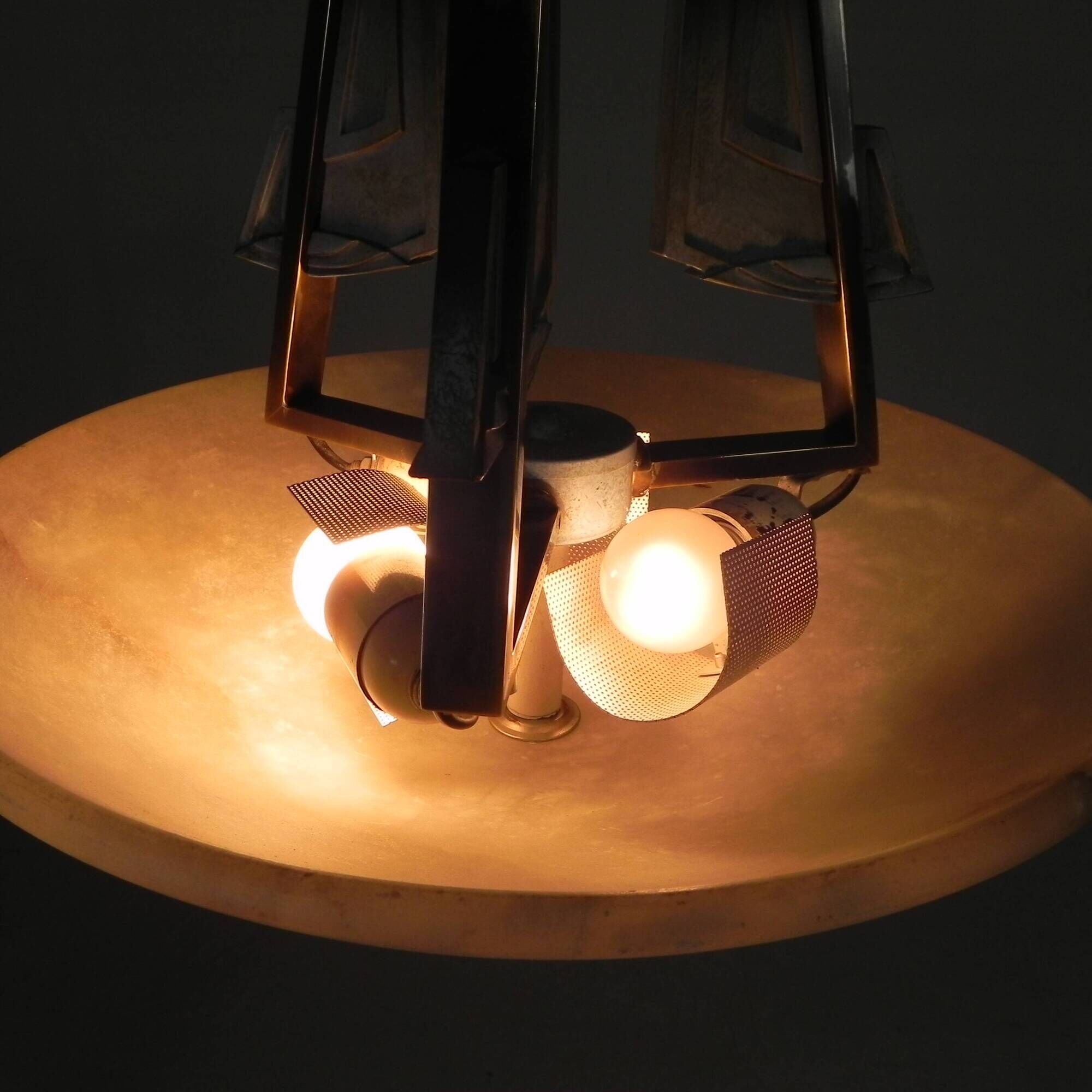 Art Deco style pendant light with alabaster shade, 1980s