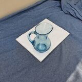 Pitcher or carafe in bubbled glass biot light blue